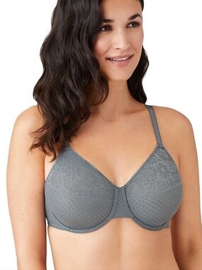 WACOAL Visual Effects Minimizer Bra Grey 857210 Size 32DD Full Coverage Lace